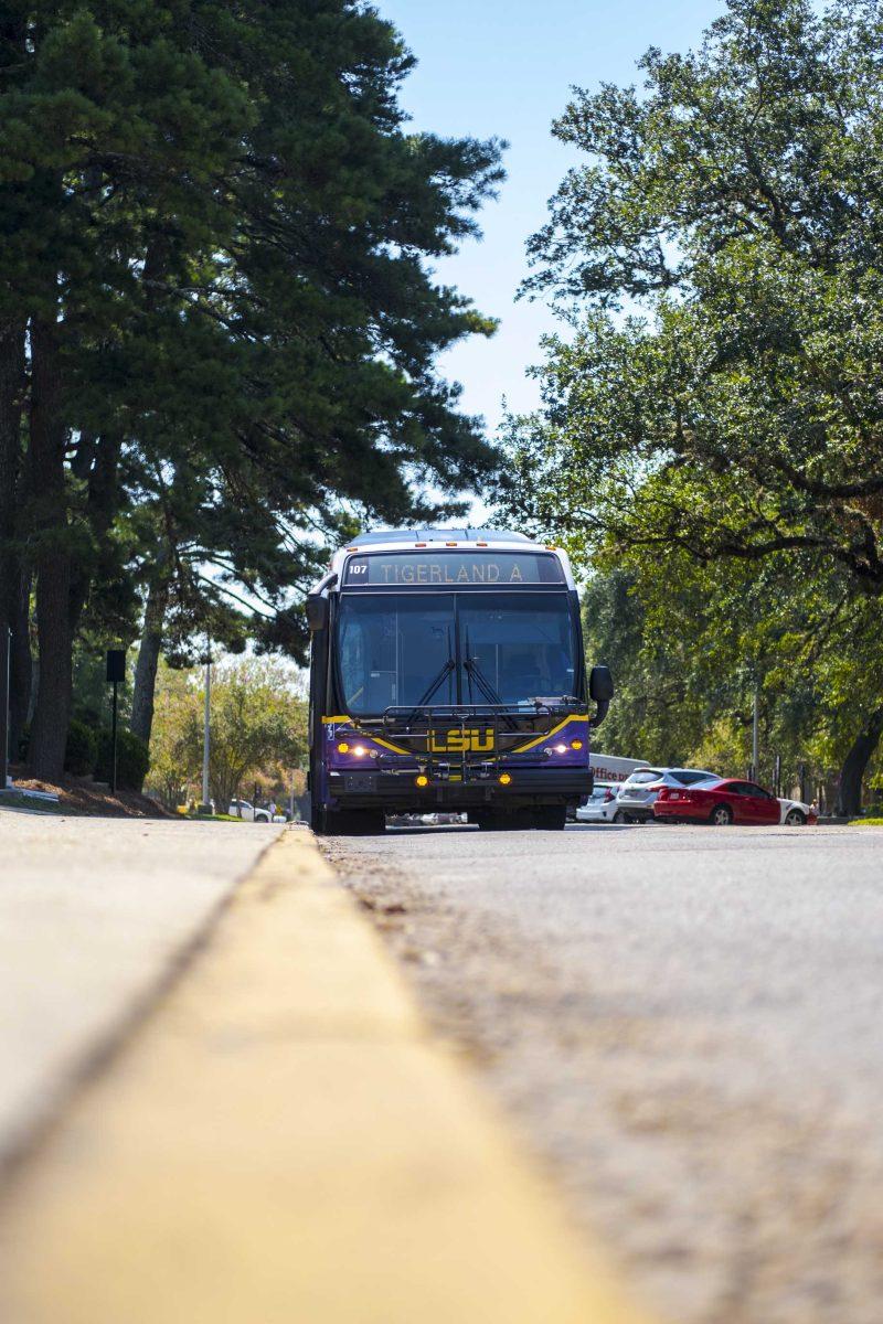 An LSU Tiger Trails bus waits for students to board at Lockett Hall on Wednesday, Sept. 4, 2019.