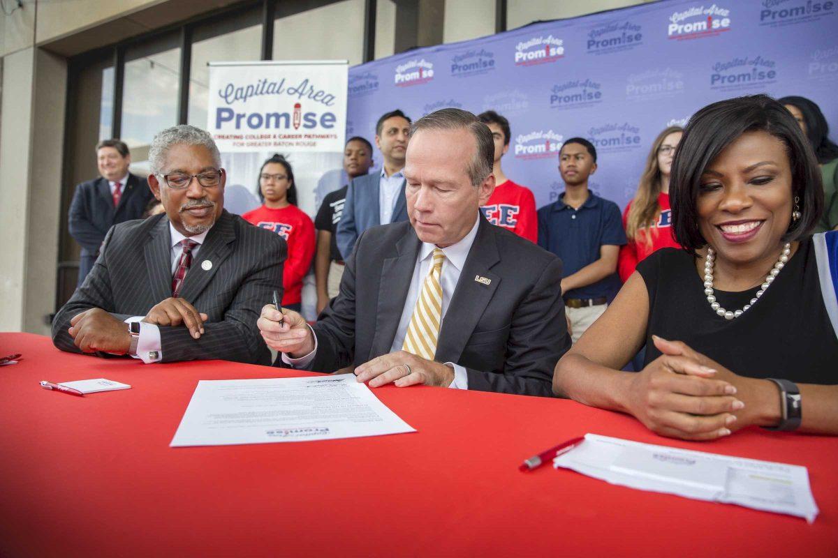 Education leaders, including LSU President F. King Alexander, launched the Capital Area Promise in 2018.