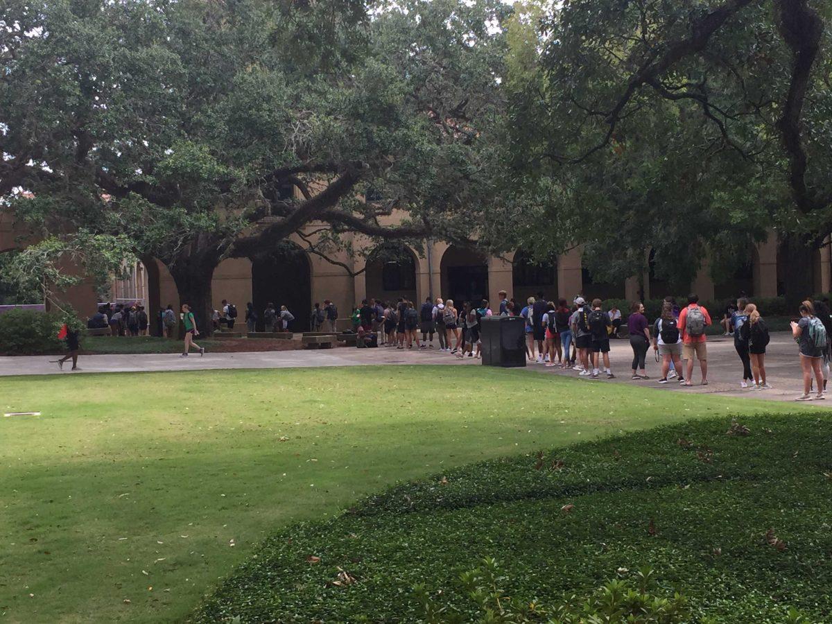 Students wait in line at the LSU Testing Center at Himes Hall on Sept. 19.