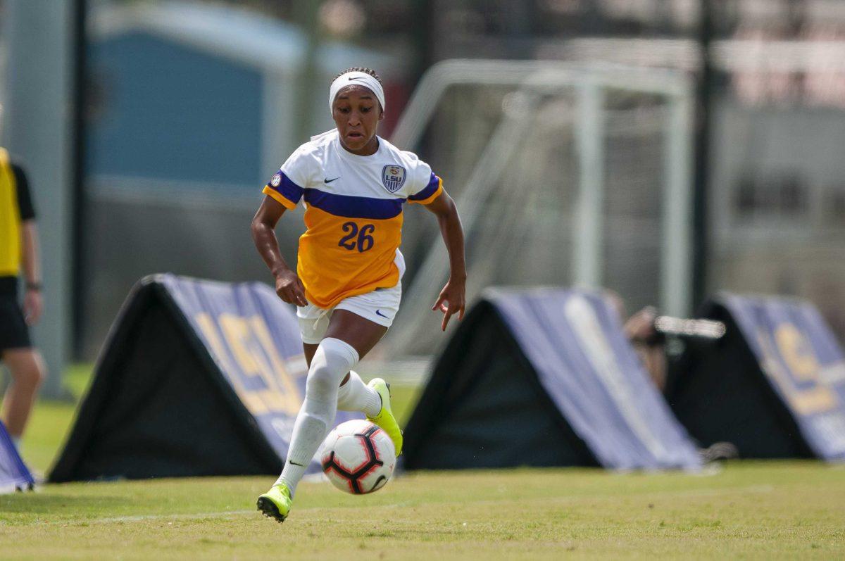 LSU forward Rammie Noel (26) dribbles the ball during the Tigers&#8217; game against Arizona State on Sunday, Sept. 15, 2019, in the LSU Soccer Complex.