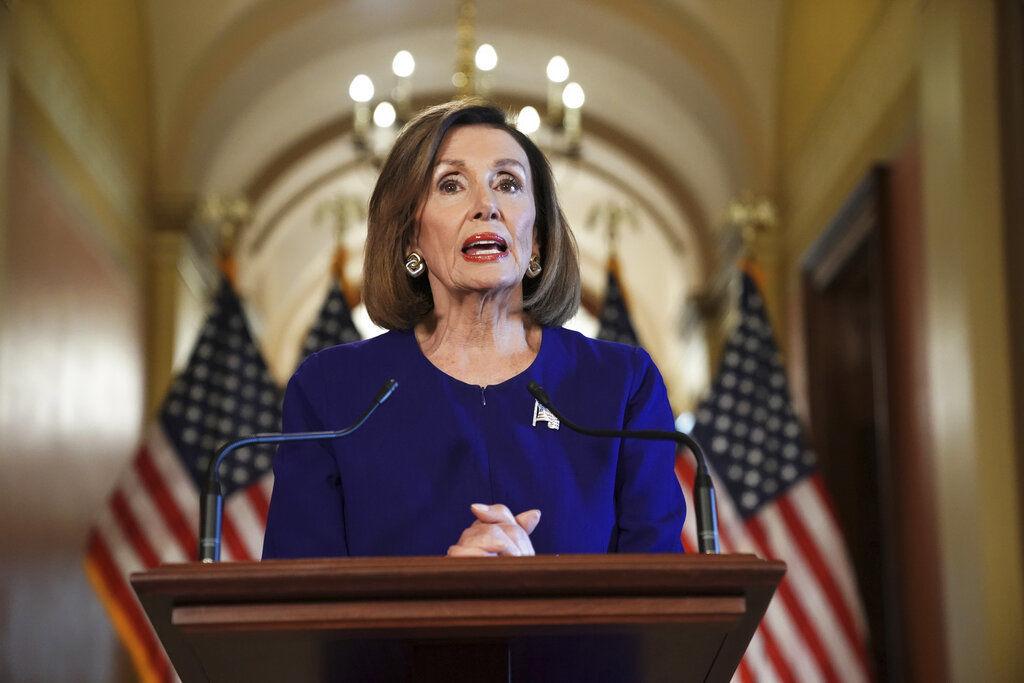 House Speaker Nancy Pelosi of Calif., reads a statement announcing a formal impeachment inquiry into President Donald Trump, on Capitol Hill in Washington, Tuesday, Sept. 24, 2019. (AP Photo/Andrew Harnik)