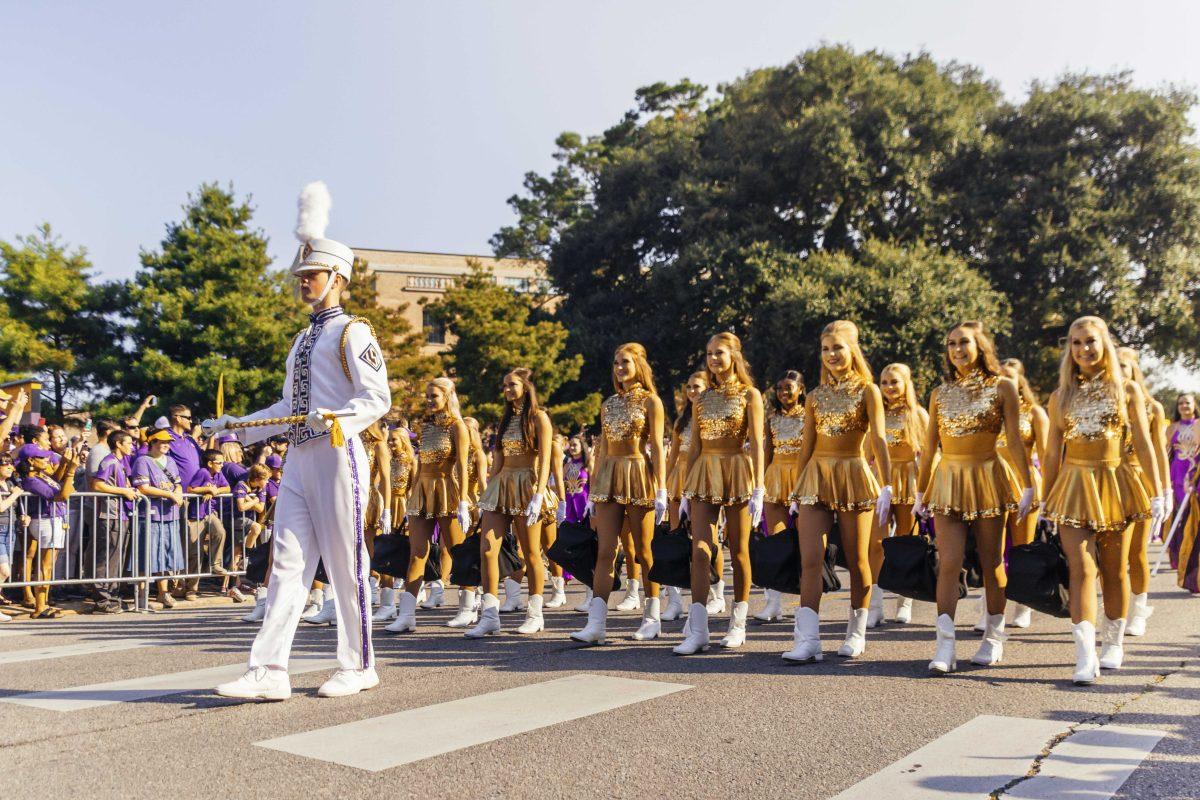 Tiger Band marches down Victory Hill before the Tigers' 42-6 win against Utah State on Saturday, October 5, 2019.