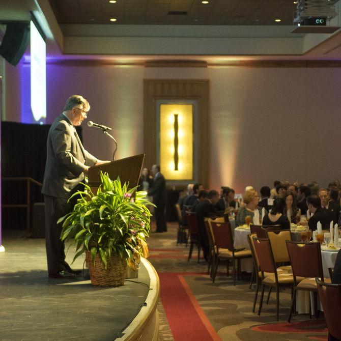 Dean of LSU's E. J. Ourso College of Business Richard D. White Jr. addresses attendees on Oct. 13, 2016 at the sixth annual LSU 100 event in the L'Auberge Casino Hotel of Baton Rouge.