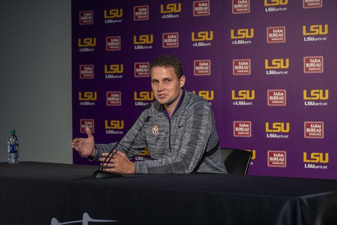 LSU mens basketball coach Will Wade addresses the press during the basketball media day in the PMAC Practice Arena, on Monday, Oct. 22, 2018.