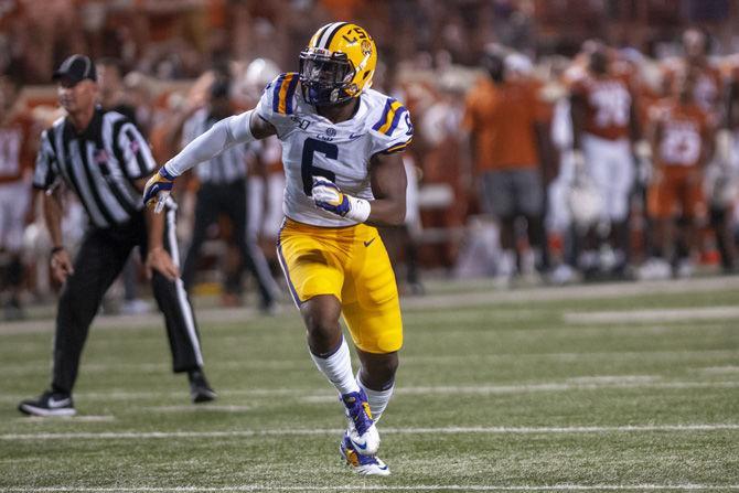 LSU junior linebacker Jacob Phillips (6) runs the field during the Tigers' 45-38 victory over Texas on Saturday, Sept. 7, 2019, at Darrell K Royal&#8211;Texas Memorial Stadium.