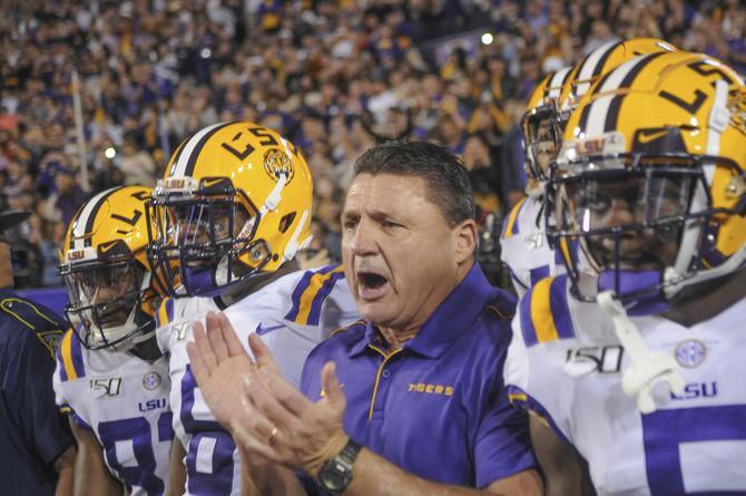 LSU emerges from the tunnel&#160;before the Tigers' 56-20 win over Arkansas on Saturday, Nov. 23, 2019, at Tiger Stadium