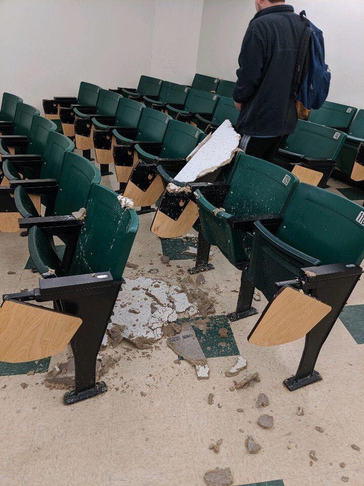 Ceiling collapse in basement of Lockett leads to mess, classes still being held