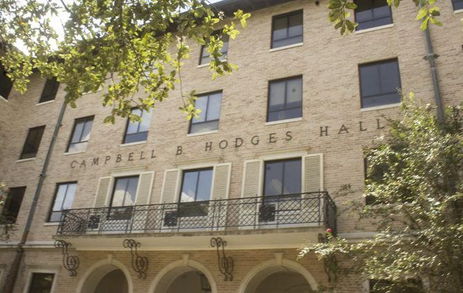 Hodges Hall sits in front of Field House Drive on Sept. 13, 2017.