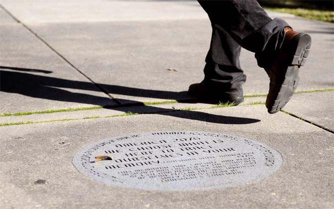 A buried time capsule from the year 1976 is located in front of the Dodson Auditorium water fountain on Monday, Feb. 9, 2015.