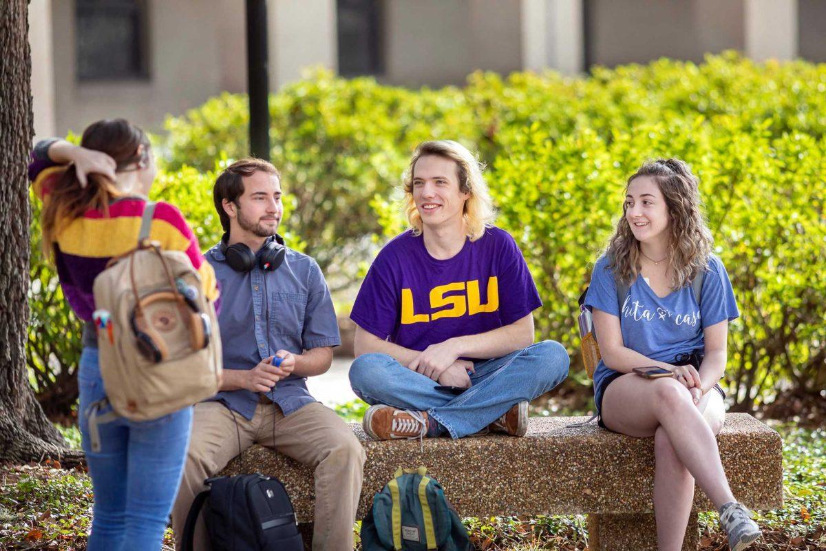 An @LSU Twitter post featured these students in the Quad on Wednesday, Jan. 15, with the caption "Welcome back, Tigers!"