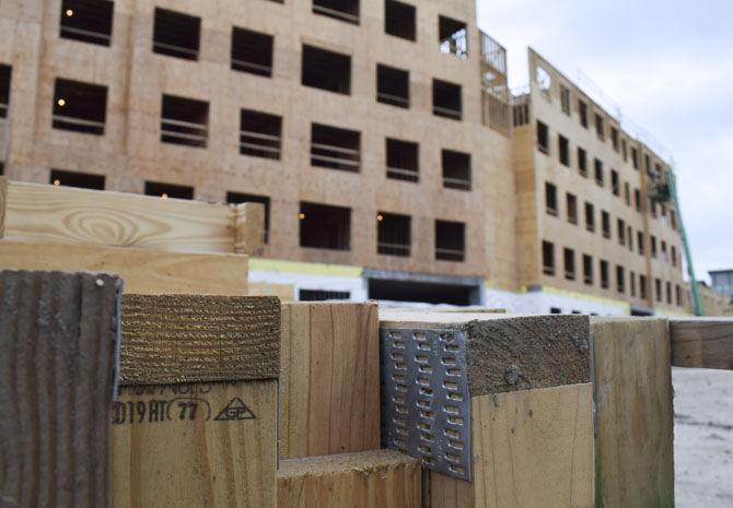 The construction site receives numerous shipments of material stored at Park Place on Jan. 9, 2017, at the corner of Dodson Avenue and West Parker Boulevard.