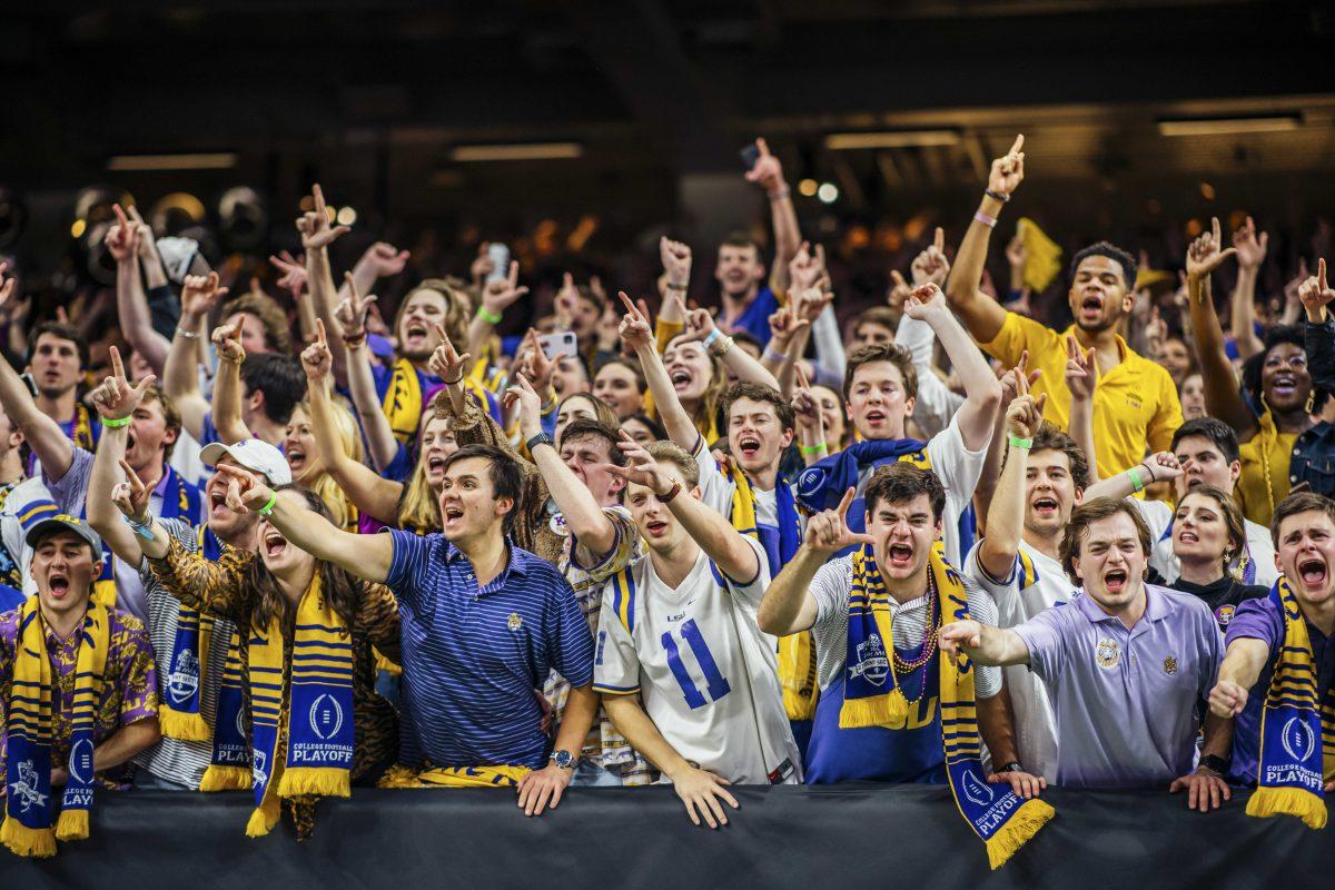 The crowd goes wild on Monday, January 13, 2020 after LSU's 42-25 win against Clemson at the National Championship in the Mercedes-Benz Superdome.