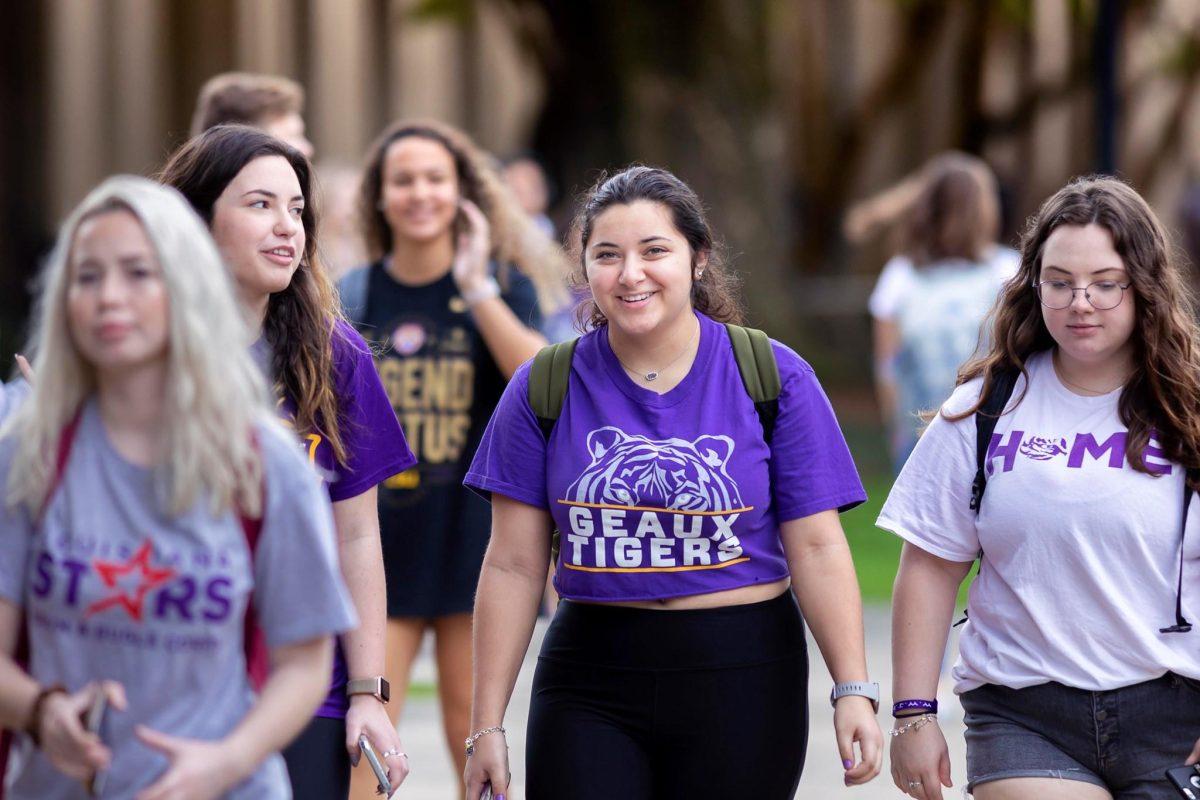 An @LSU Twitter post featured these students in the Quad on Wednesday, Jan. 15, with the caption "Welcome back, Tigers!"