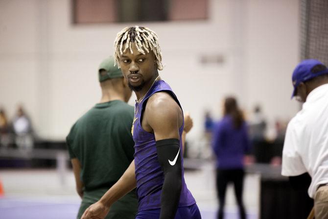 LSU sophomore jumper Rayvon Grey walks to begin the triple jump during the Bayou Bengal Invitational on Friday, Feb. 2, 2018 in the Carl Maddox Field House.