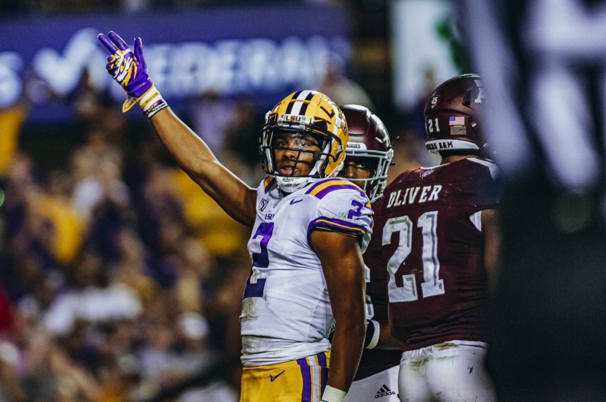 LSU junior wide receiver Justin Jefferson (02) during the Tigers' 50-7 victory over Texas A&amp;M on Saturday, November 30, 2019.