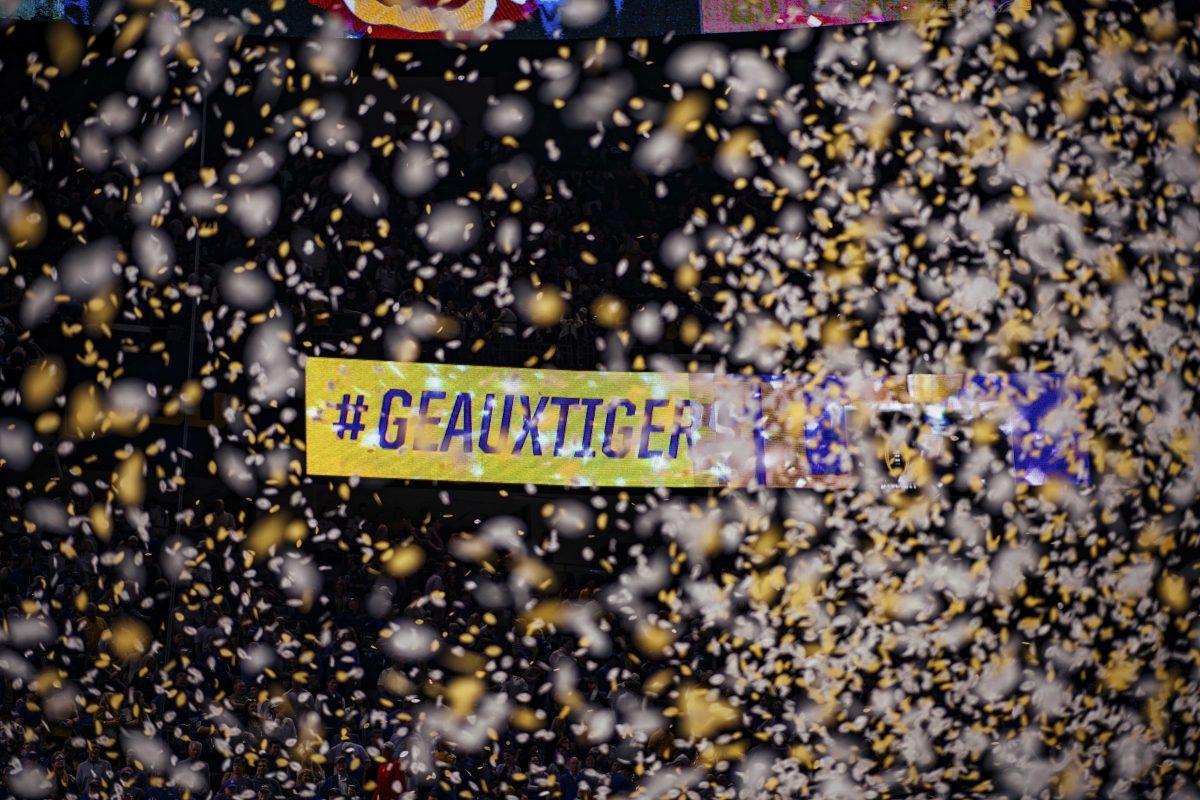 Confetti goes off on Monday, January 13, 2020 after LSU's 42-25 win against Clemson at the National Championship in the Mercedes-Benz Superdome.