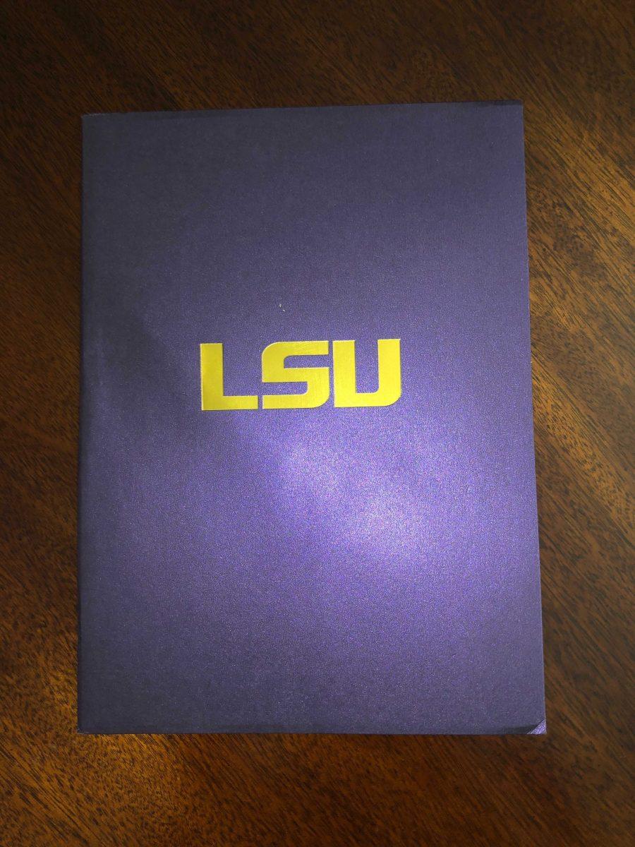 The outside cover of a LSU acceptance letter on Feb. 23, 2020.&#160;