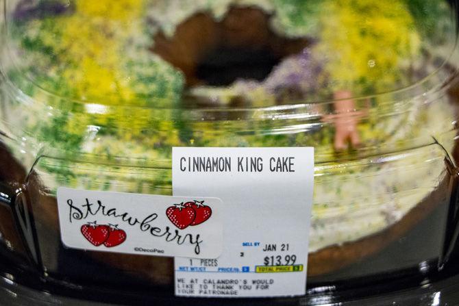 King cakes sit on display to be sold at Calandro's Supermarket on Government Street on Monday, Jan. 15, 2018.