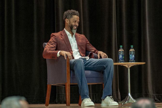 Former LSU basketball player and alumni Mahmoud Abdul-Rauf speaks on his fight for religious civil rights throughout his career in the LSU Union Royal Cotillion Ballroom on Monday, Feb. 25, 2019.