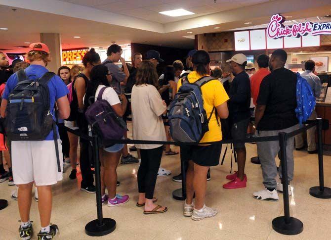 Students wait in line for Chick-fil-a during the busy lunch hour in the Student Union Wednesday September 16, 2015.