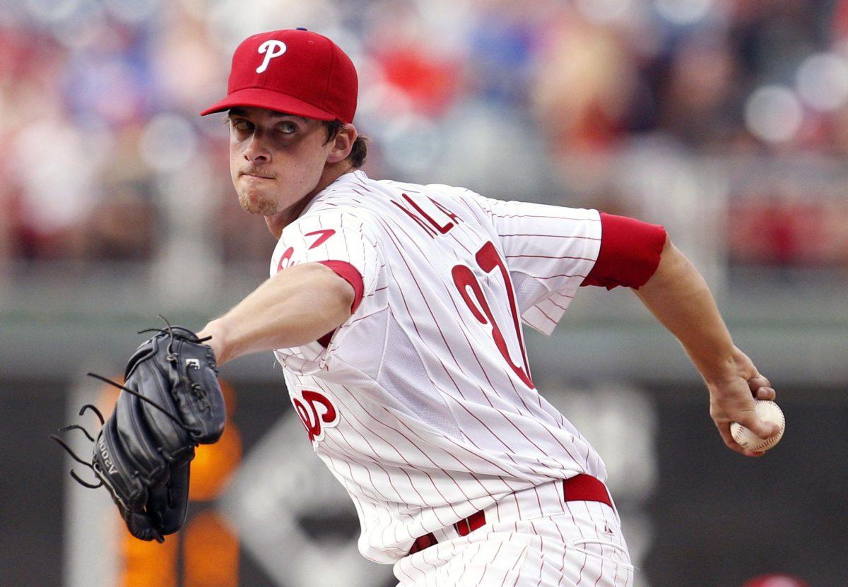 Philadelphia Phillies starting pitcher Aaron Nola throws during the first inning of a baseball game against the Tampa Bay Rays, Tuesday, July 21, 2015, in Philadelphia. (AP Photo/Chris Szagola)