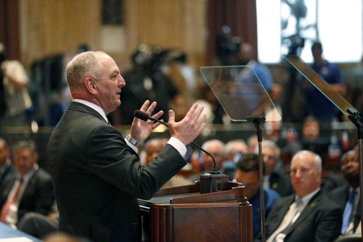 Louisiana Gov. John Bel Edwards speaks in the House Chambers for the opening of the 2020 general legislative session in Baton Rouge, La., Monday, March 9, 2020. (AP Photo/Gerald Herbert)