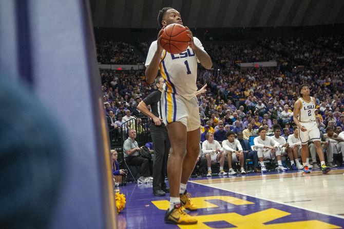 LSU sophomore guard Javonte Smart (1) passes the ball in during the Tigers' 79-76 loss to Kentucky on Tuesday, Feb. 18, 2020, in the PMAC.