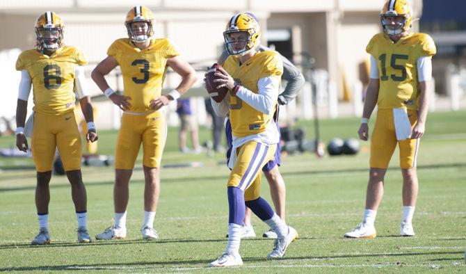 LSU football players practice at the Charles McClendon Practice Facility on Tuesday, Oct. 22, 2019.