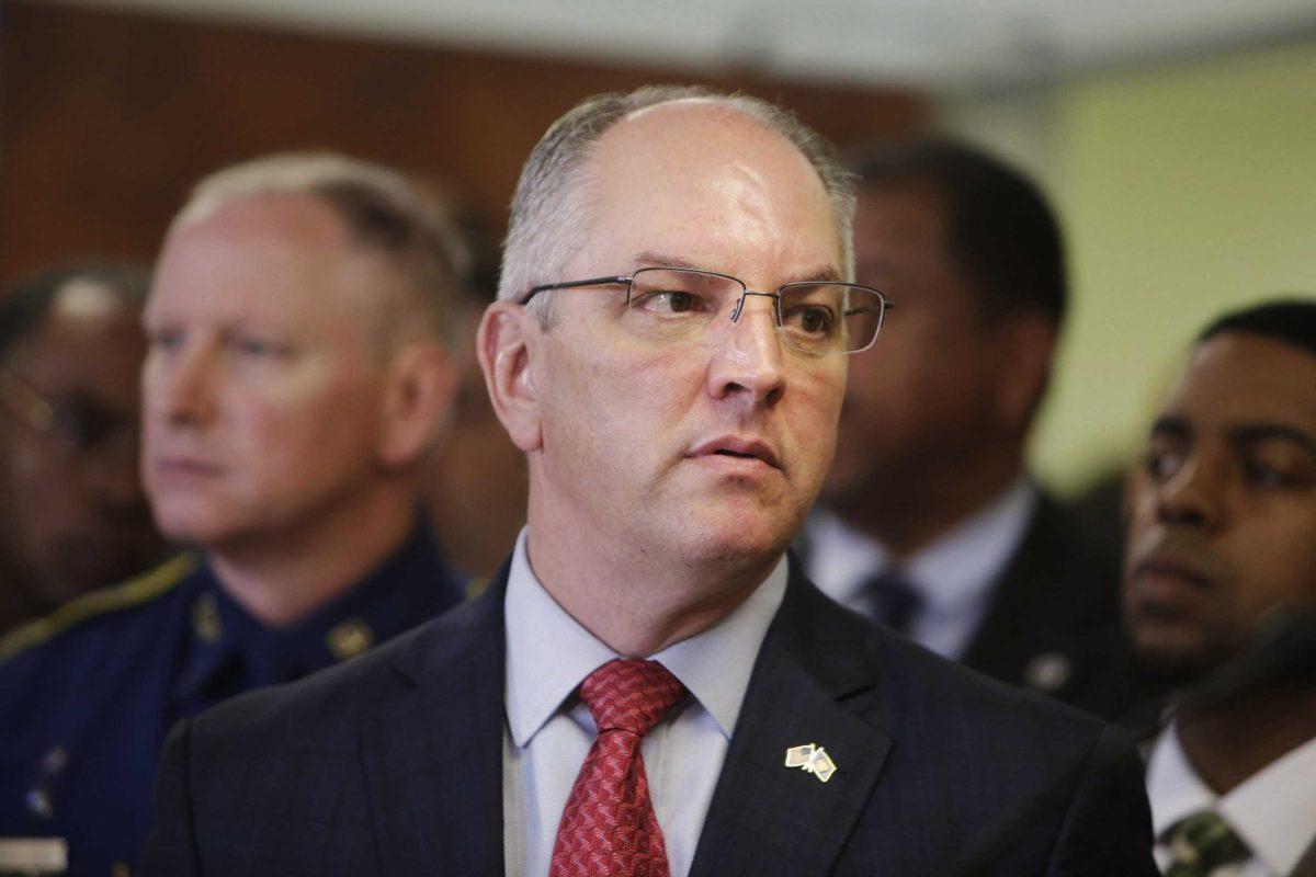 FILE - In this April 11, 2019 file photo, Louisiana Gov. John Bel Edwards attends a press conference in Opelousas, La. Republicans challenging Edwards couldn&#8217;t match the Democrat&#8217;s fundraising pace as they ready for final advertising blitzes ahead of the Oct. 12 election. (AP Photo/Lee Celano, File)