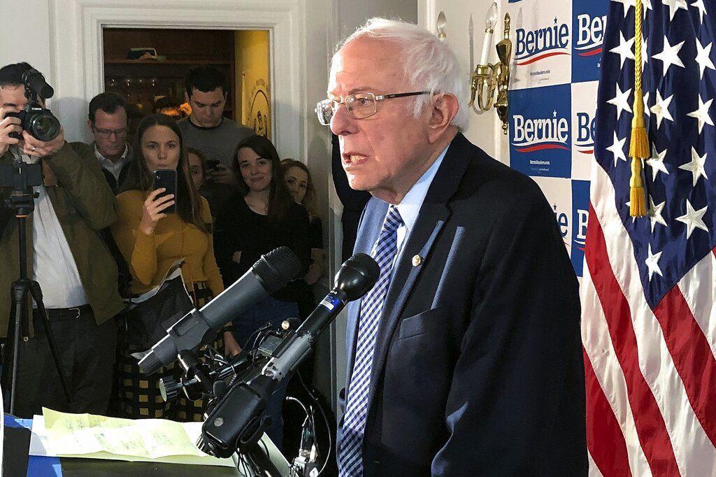 Democratic presidential candidate Sen. Bernie Sanders, I-Vt., speaks at his campaign headquarters, Wednesday, March 4, 2020, in Burlington, Vt. (AP Photo/Wilson Ring)