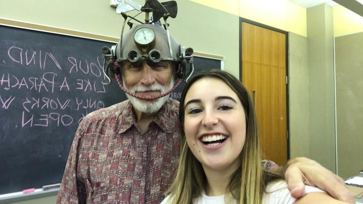 Sophomore Morgan Curtis poses with Professor Campbell in his studio class.