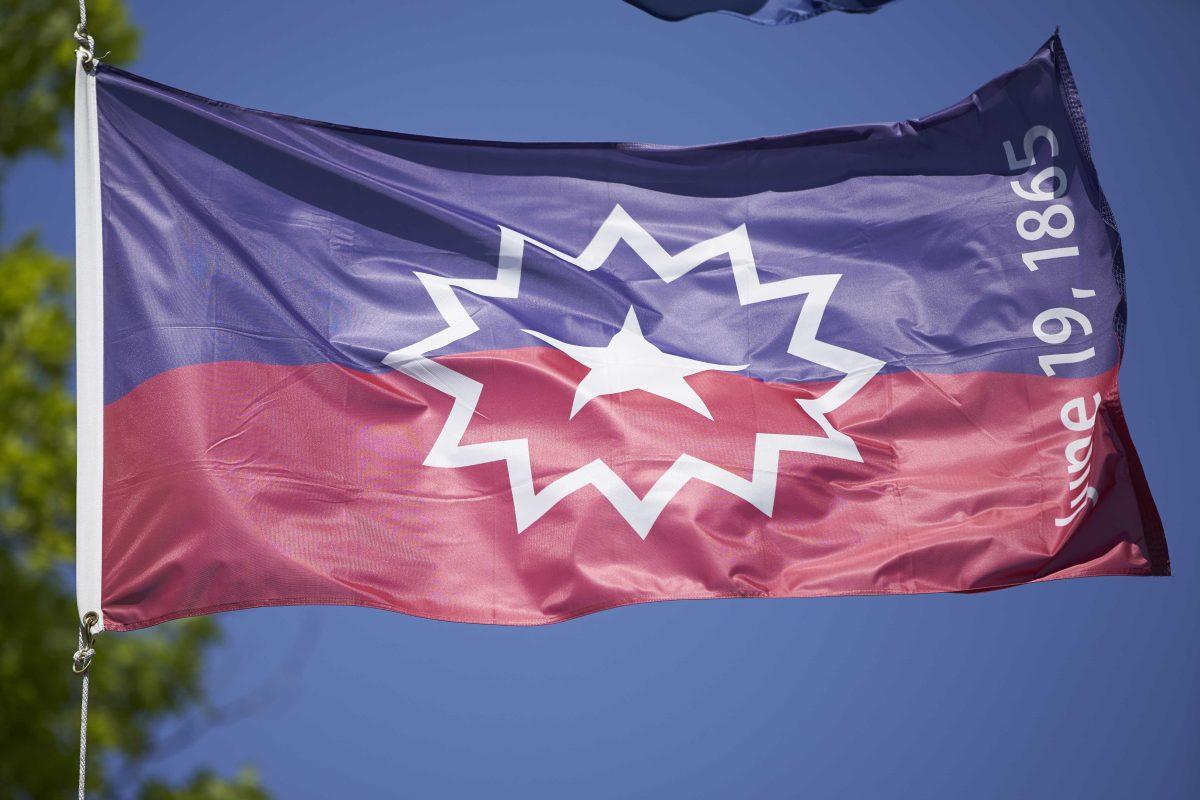 The Juneteenth flag flies in Omaha, Neb., Wednesday, June 17, 2020. The Juneteenth flag commemorating the day that slavery ended in the U.S. will fly over the Wisconsin Capitol for the first time in state's history, Gov. Tony Evers announced Wednesday. (AP Photo/Nati Harnik)