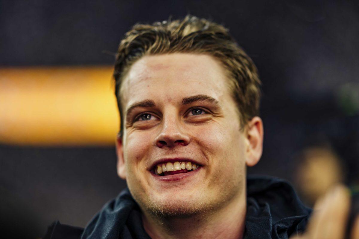 LSU senior quarterback Joe Burrow (9) smiles big on Monday, January 13, 2020 after LSU's 42-25 win at the National Championship in the Mercedes-Benz Superdome.