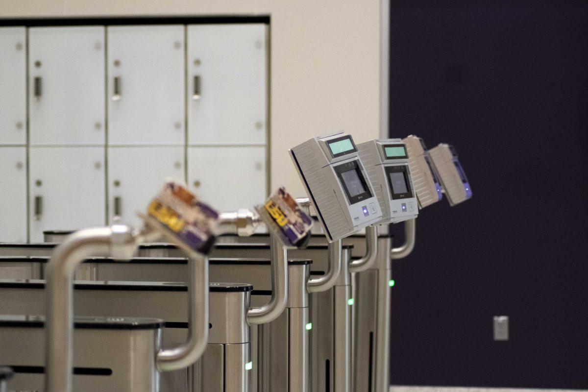 Scanners at the entrance of the LSU UREC right off of S Campus Dr.