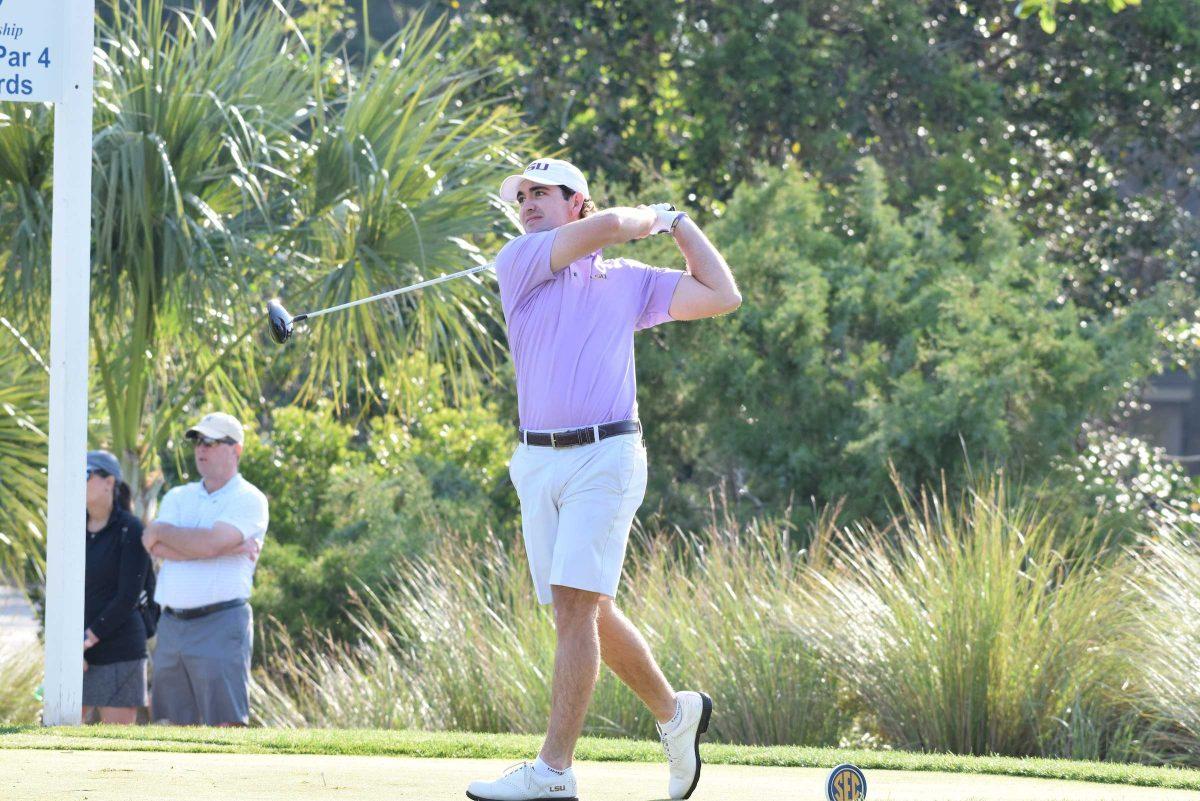 LSU golfer Philip Barbaree tees off.