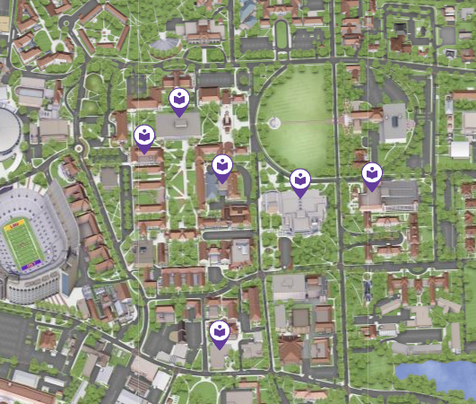 A map of LSU's campus shows the quiet zones of LSU's campus.