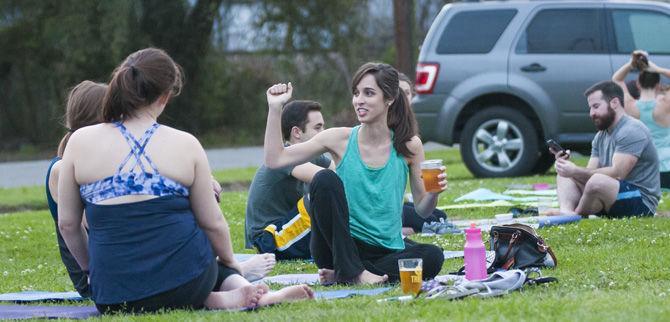 Tin Roof Brewery and lululemon team up on Wednesday, March 8, 2017, to hold the weekly Yoga on Tap workout class at Tin Roof Brewery off Nicholson Drive.