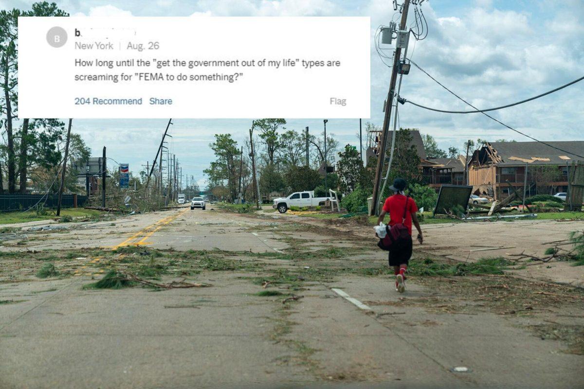 A man walks through Lake Charles, LA, on Thursday, Aug. 27, 2020, after Hurricane Laura swept through the area the night before.&#160;