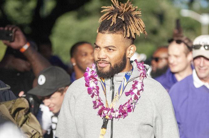 Former LSU football player Derrius Guice greets fans before the Alabama game on Saturday, Nov. 3, 2018 at Victory Hill.