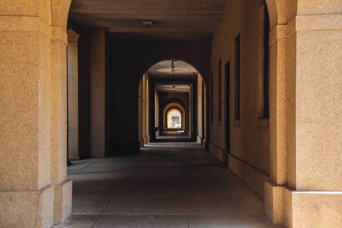 The covered walkway lies empty on Wednesday, June 17, 2020 in the Quad on LSU's campus.