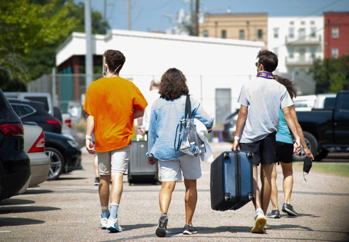 LSU parents help move in their freshman on Monday, Aug. 17, 2020 at North Hall on LSU's campus.&#160;