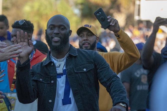 Former LSU football player Leonard Fournette greets fans before the Alabama game on Saturday, Nov. 3, 2018 at Victory Hill.