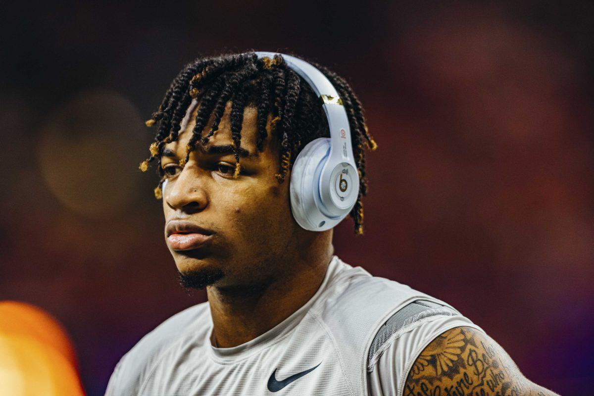 LSU sophomore wide receiver Ja'marr Chase (1) focuses on Monday, January 13, 2020 before LSU's 42-25 win against Clemson in the Mercedes-Benz Superdome.