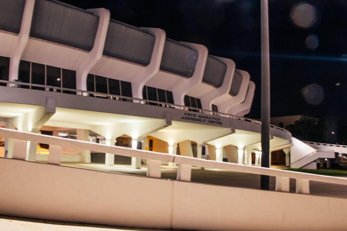 The Pete Maravich Assembly Center (PMAC) sits Tuesday, Sept. 15, 2020 at night on N Stadium Road on LSU's campus.