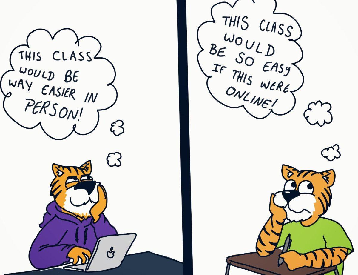 ONLINE VS IN PERSON CLASSES CARTOON