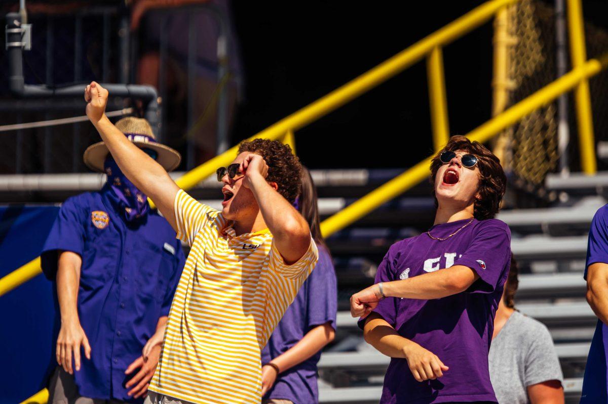 LSU fans sing along with the band Saturday, Sep. 26, 2020 before LSU's 44-24 loss against Mississippi State in Tiger Stadium.