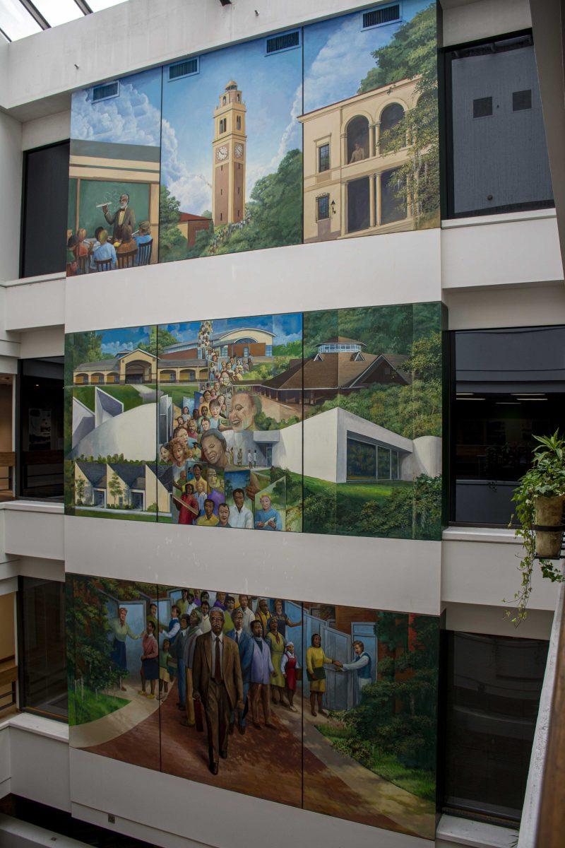 The Julian White Mural sits on Wednesday, Sept. 23, 2020 as it is being honored in the LSU Art &amp; Design Building.