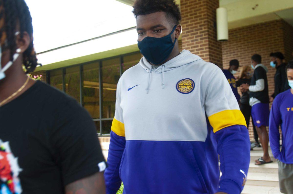 LSU football players leave LSU President office on Friday, Aug. 28, 2020 after holding protest.