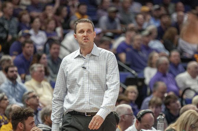 LSU men's basketball coach Will Wade coaches his team during the Tigers' 82-78 win over the Mizzou Tigers on Tuesday, Feb 11, 2020, in the PMAC.