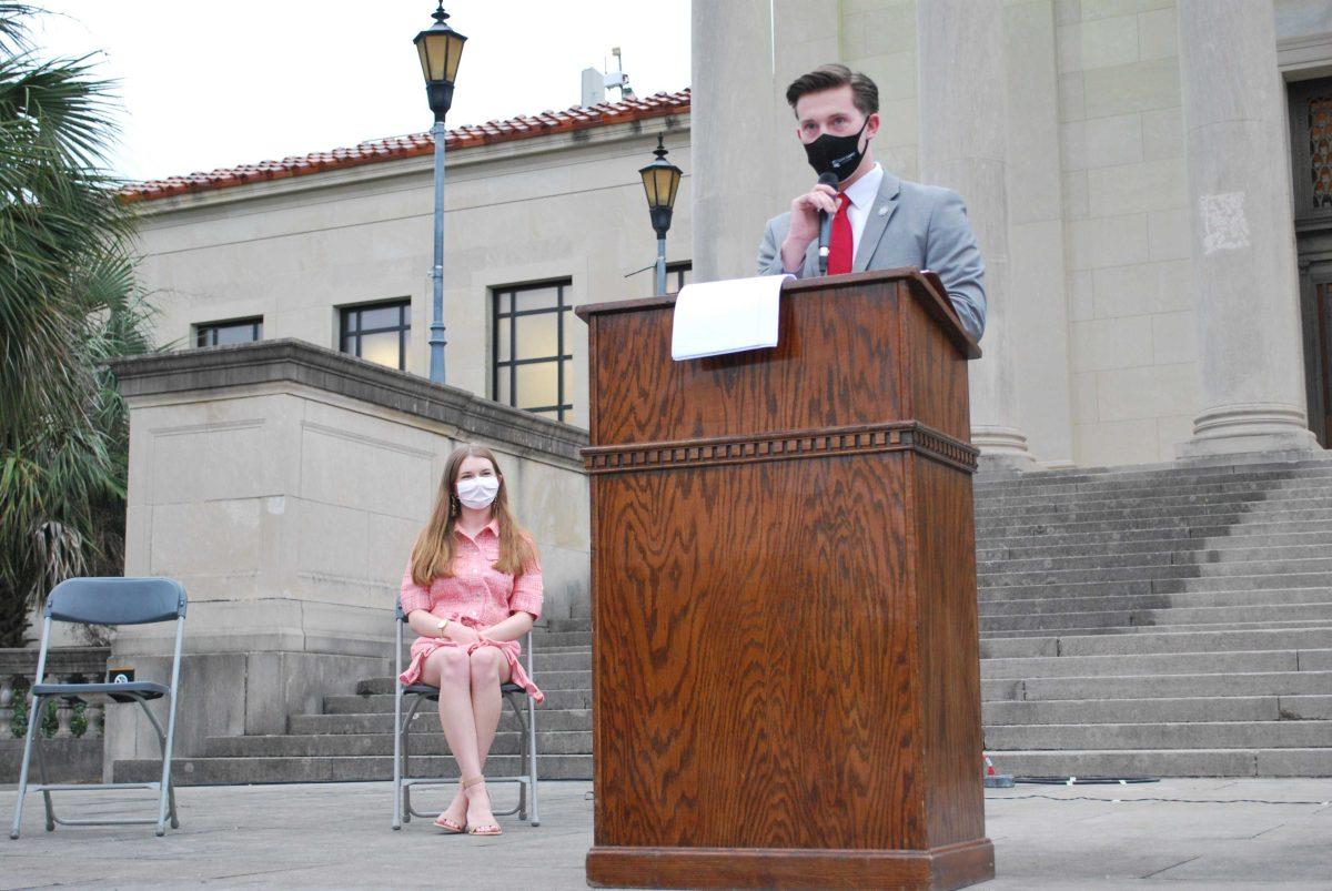 Student Body President Stone Cox and Vice President Hannah Barrios were inaugurated Friday, Sept. 25.&#160;